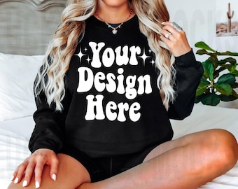 Gildan 18000 Mockup, 18000 Black Mockup, Gildan Black Sweatshirt Mockup, Oversized Sweatshirt Mockup, Model Mockup Black Gildan 18000 Mockup