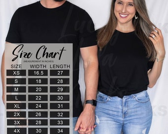 Bella Canvas Size Chart, Bella Canvas 3001 Size Chart, Size Chart Mockup, Bella Canvas Size Guide, Bella Canvas 3001, 3001 Size Chart