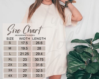 Comfort Colors 1717 Size Chart, Size Chart Mockup, Comfort Colors Size Chart, Size Chart for Comfort Colors 1717, Size Guide,