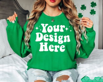 Gildan 18000 Mockup Irish Green, Green Sweatshirt Mockup, St Patricks Day Mockup, St Pattys Day Mockup, Irish Green 18000 Mockup