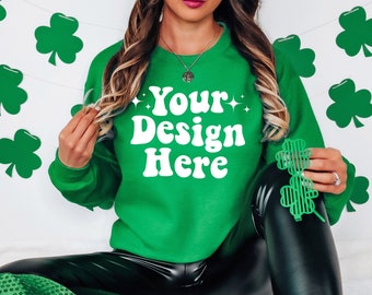 Gildan 18000 Irish Green Sweatshirt Mockup, Irish Green Sweatshirt Mockup, Gildan Mockup, St. Patricks Day, 18000 Mockup, Model Mockup