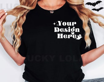3001 Halloween Mockup, Bella Canvas 3001 Mockup, 3001 Czarny Mockup, Czarny Mockup T-shirtu, Duży Mockup Koszuli, Bella Canvas Czarny Mockup