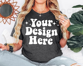 Bella Canvas 3001 Heather Dark Gray Mockup, Model Mockup, Dark Grey Heather Mockup, Bella Canvas 3001 Mockup, Oversized Shirt Mockup