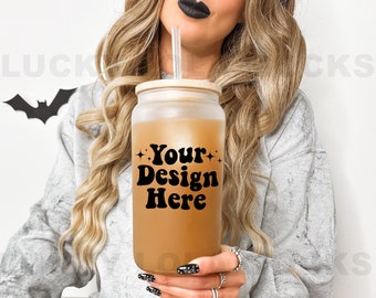 Frosted Glass Mockup, Frosted Libbey Glass Mockup, Glass Can Mockup, 16 oz Glass Can Mock Up, Glass Mug Mockup, Glass Beer Can Mockup