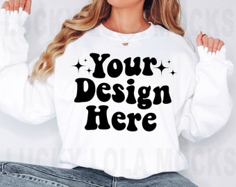 Gildan 18000 Mockup, 18000 White Mockup, Gildan White Sweatshirt Mockup, Oversized Mockup, Sweatshirt Model Mockup White Gildan 18000 Mockup