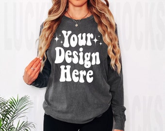 Comfort Colors 6014 Mockup, Comfort Colors 6014 Pepper Mockup, Pepper Shirt Mockup, Long Sleeve Shirt Mockup, 6014 Mockup, Model Mockup