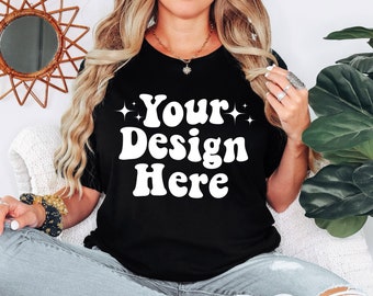 Bella Canvas 3001 Black Mockup, Bella Canvas 3001 Mockup, Model Mockup, Oversized Shirt Mockup, Bella Canvas Black Mockup