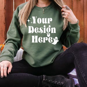 Gildan 18000 Military Green Mockup, Military Green Sweatshirt Mockup, Gildan 18000 Mockup, Model Mockup, Fall Mockup, Halloween Mockup,
