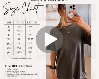 Video Comfort Colors 1717 Video Size Chart, 1717 Video Mockup Size Chart, 1717 Video Fit Guide, 1717 Video Size Guide