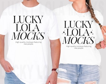 Comfort Colors C1717 Couple Mockup, Comfort Colors Couple, Model Mockup, Couples Tshirt Mockup, Comfort Colors White, Men and Women Mockups
