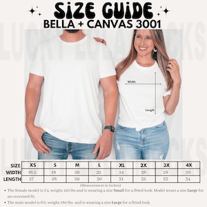 Bella Canvas 3001 Size Chart, Couples Size Chart, Size Guide Mockup, 3001 Size Guide, Bella Size Chart, Size Chart Mockup, Matching