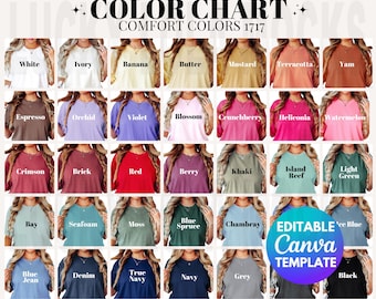 EDITABLE Comfort Colors 1717 Color Chart, Comfort Colors Color Chart, 1717 Model Color Chart, Color Chart Mockup, Comfort Colors Mockup