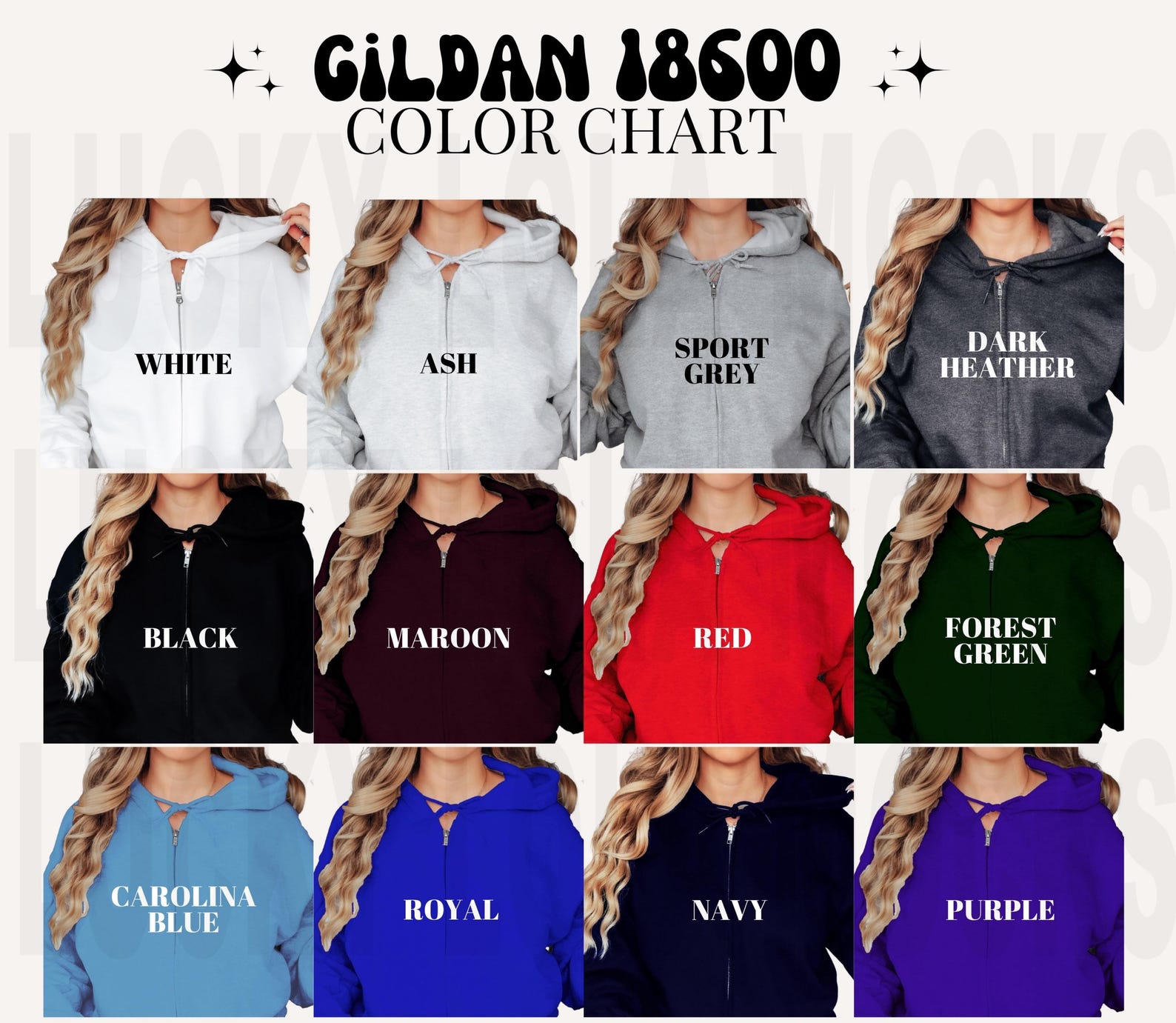 Editable Gildan 18600 Color Chart, 18600 Mockup, Gildan Zip Hoodie ...