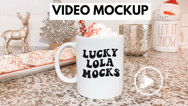 May include: White ceramic mug with black text that reads "LUCKY LOLA MOCKS". The mug is filled with a hot beverage topped with whipped cream and a red and white candy cane.