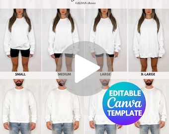 Editable Gildan 18000 Matching Sweatshirt Video Size Chart Mockup
