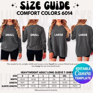 Editable Comfort Colors 6014 Size Chart, Oversized Comfort Colors 6014 Size Chart, Size Chart Mockup, Comfort Colors Mockup,