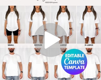 Editable Gildan 64000 Men and Women Video Mockup, 64000 Video Size Chart Male and Female, Gildan 64000 Video, Video Size Guide Gildan 64000