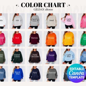Carta de colores Gildan 18000 editable, carta de colores g180, carta de colores Gildan 18000 editable, 18000 colores editables, carta de colores para sudaderas Gildan