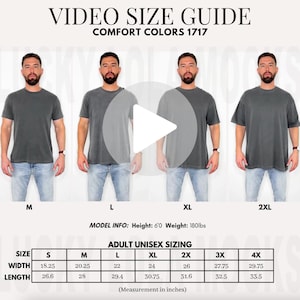 Comfort Colors 1717 Video Mockup, 1717 Video Mockup Größentabelle, 1717 Video Fit Guide, 1717 Video Größentabelle, Comfort Colors Video Größentabelle