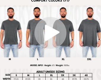 Comfort Colors 1717 Video Mockup, 1717 Video Mockup Size Chart, 1717 Video Fit Guide, 1717 Video Size Guide, Comfort Colors Video Size Chart