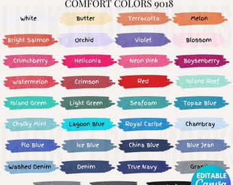 Editable 9018 Comfort Colors Color Chart, 9018 Color Chart Editable, 9018 Color Chart Mockup, Comfort Colors Mockup, 9018 Youth Color Chart