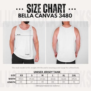 Bella Canvas 3480 Size Chart, Size Chart Mockup, Oversized Size Chart, 3480 Size Chart, Bella Canvas 3480 Mockup, Tank Top Size Chart