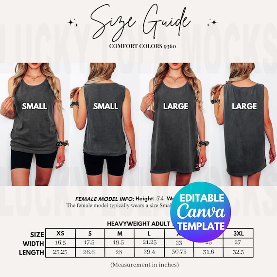 Comfort Colors 9360 Size Chart, 9360 Mockup, 9360 Size Chart, 9360 Size Guide, Comfort Colors Tank Size Chart, Tank Top Size Chart