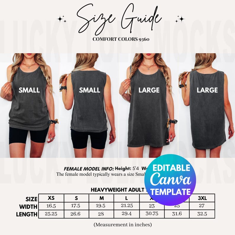 Comfort Colors 9360 Size Chart, 9360 Mockup, 9360 Size Chart, 9360 Size Guide, Comfort Colors Tank Size Chart, Tank Top Size Chart image 1