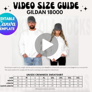Bearbeitbare Gildan 18000 Video Größentabelle, Größentabelle, Gildan Sweatshirt Größentabelle, Größentabelle Gildan 18000, Gildan G180 Größentabelle, Paare