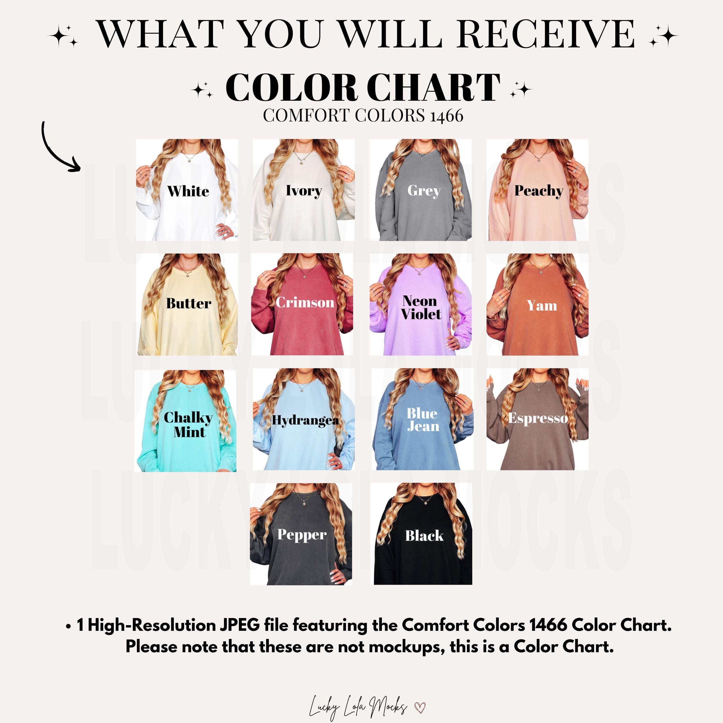 Editable Comfort Colors 1466 Color Chart, Sweatshirt Color Chart