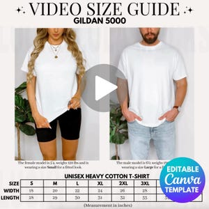 Bearbeitbare Gildan 5000 Video Größentabelle, Gildan Größentabelle, Größentabelle Mockup, Gildan 5000 Größentabelle, Gildan 5000 Mockup Video