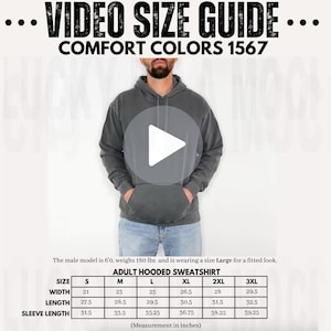 Comfort Colors 1567 Video Size Chart, Comfort Colors 1567 Size Chart, Size Chart Mockup, 1567 Hoodie Mockup, Comfort Colors Hoodie