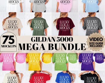 Gildan 5000 Mega-paket, Videostorlekstabell, Gildan 5000 Mockup-paket, Gildan 5000 Mockup fram och bak, Gildan 5000 Videostorlekstabell