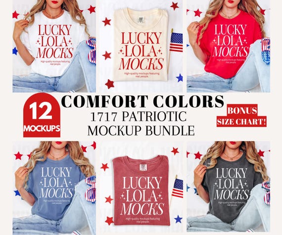 Comfort Colors 1717 Mockup Bundle, 4th of July Mockup Bundle, Patriotic Mock Up Bundle, Model Mockup, Flat Lay Mockup, C1717 Mockup Bundle