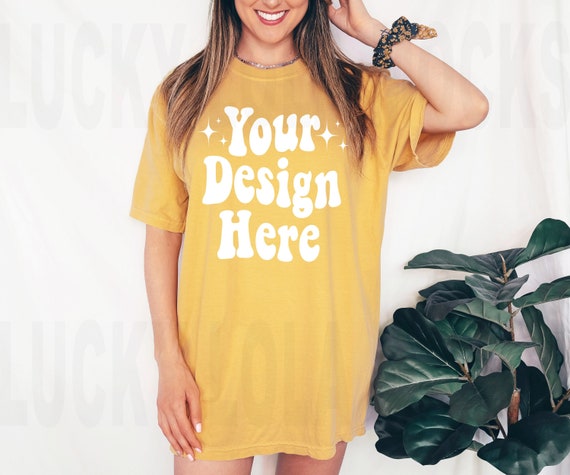 Comfort Colors C1717 Mustard Shirt Mockup, Comfort Colors Mustard Mockup, Model Mockup, Boho Mockup, Oversized Mockup, Mustard Shirt Mockup