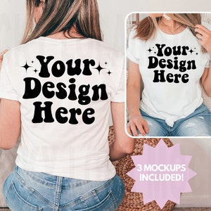 Vorder- und Rückseite Bella Canvas 3001 Weiß Mockup, Rückseite Mockup, Vorderseite Rückseite Mockup 3001, Weißes T-Shirt MockUp, Oversized Mockup, Modell Mock