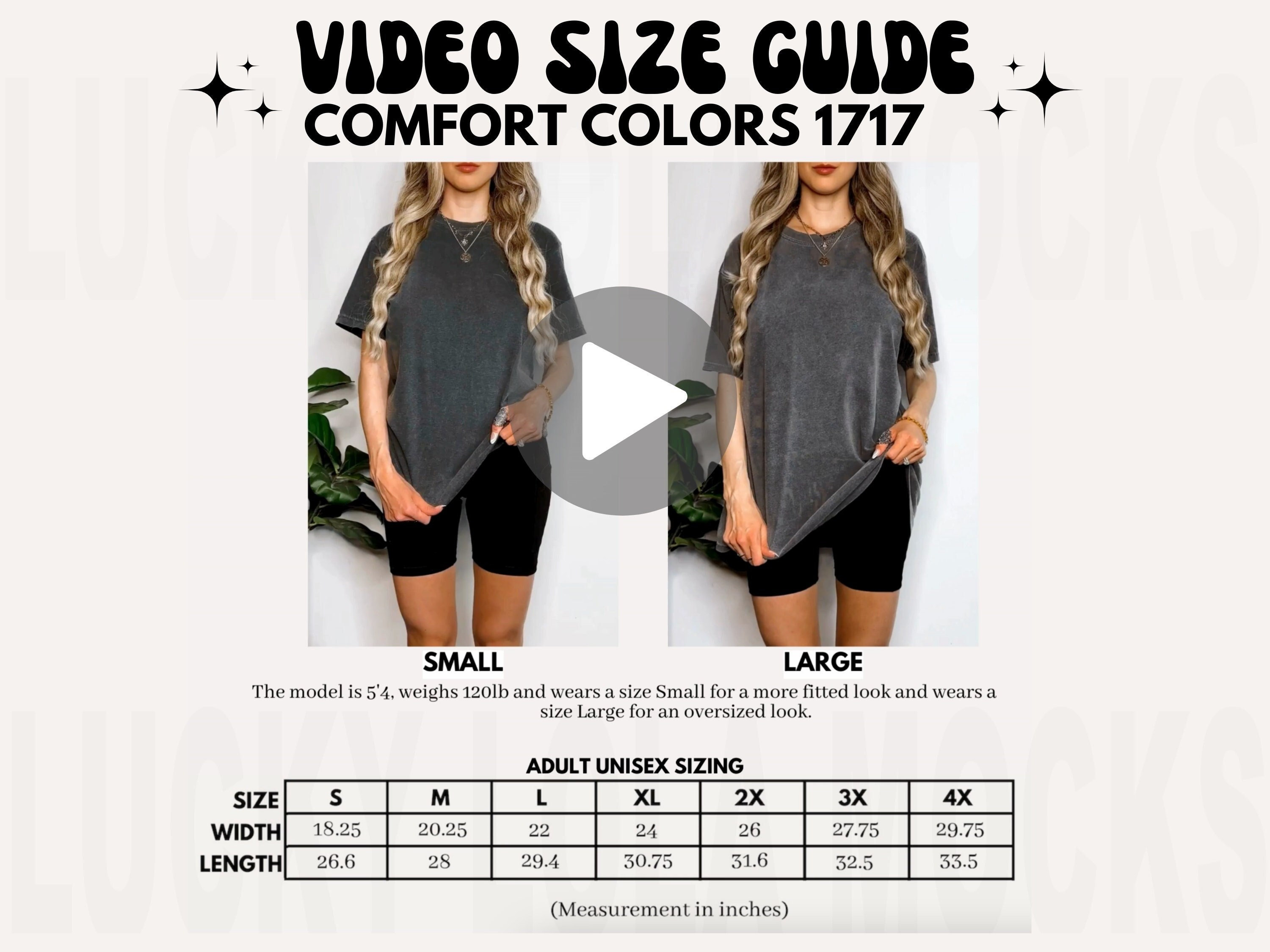 Comfort Colors Video Size Chart, Oversized Comfort Colors 1717
