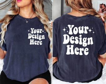 Comfort Colors 1717 Navy Mockup, Front and Back Mockup, C1717 Navy Mockup, Oversized Comfort Colors 1717 Mockup, T-Shirt Mockup, 1717 Navy