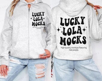 18600 Ash Mockup Front and Back, Gildan 18600 Ash Mockup, 18600 Mockup, Gildan Zip Hoodie Mockup, Gildan Zip Up Mockup, Zip Up Hoodie Mockup