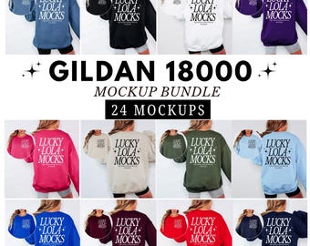 Gildan 18000 Vorder- und Rückseiten-Mockup-Bundle, 24 Farben, Vorder- und Rückseiten-Mockups für Gildan, g180-Mockups, Oversized 18000, Sweatshirt-Vorder- und Rückseiten-Mockup