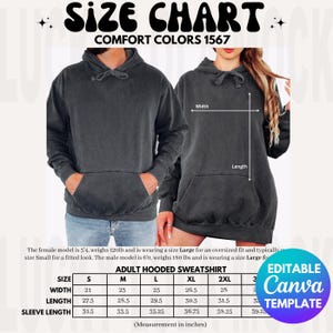 Editable Comfort Colors 1567 Size Chart, Comfort Colors 1567 Size Chart, Size Chart Mockup, 1567 Hoodie Mockup, Comfort Colors Hoodie