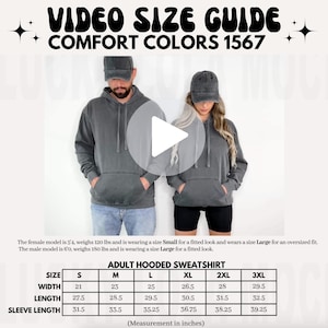 Comfort Colors 1567 Video Size Chart, Comfort Colors 1567 Size Chart, Size Chart Mockup, 1567 Hoodie Mockup, Comfort Colors Hoodie