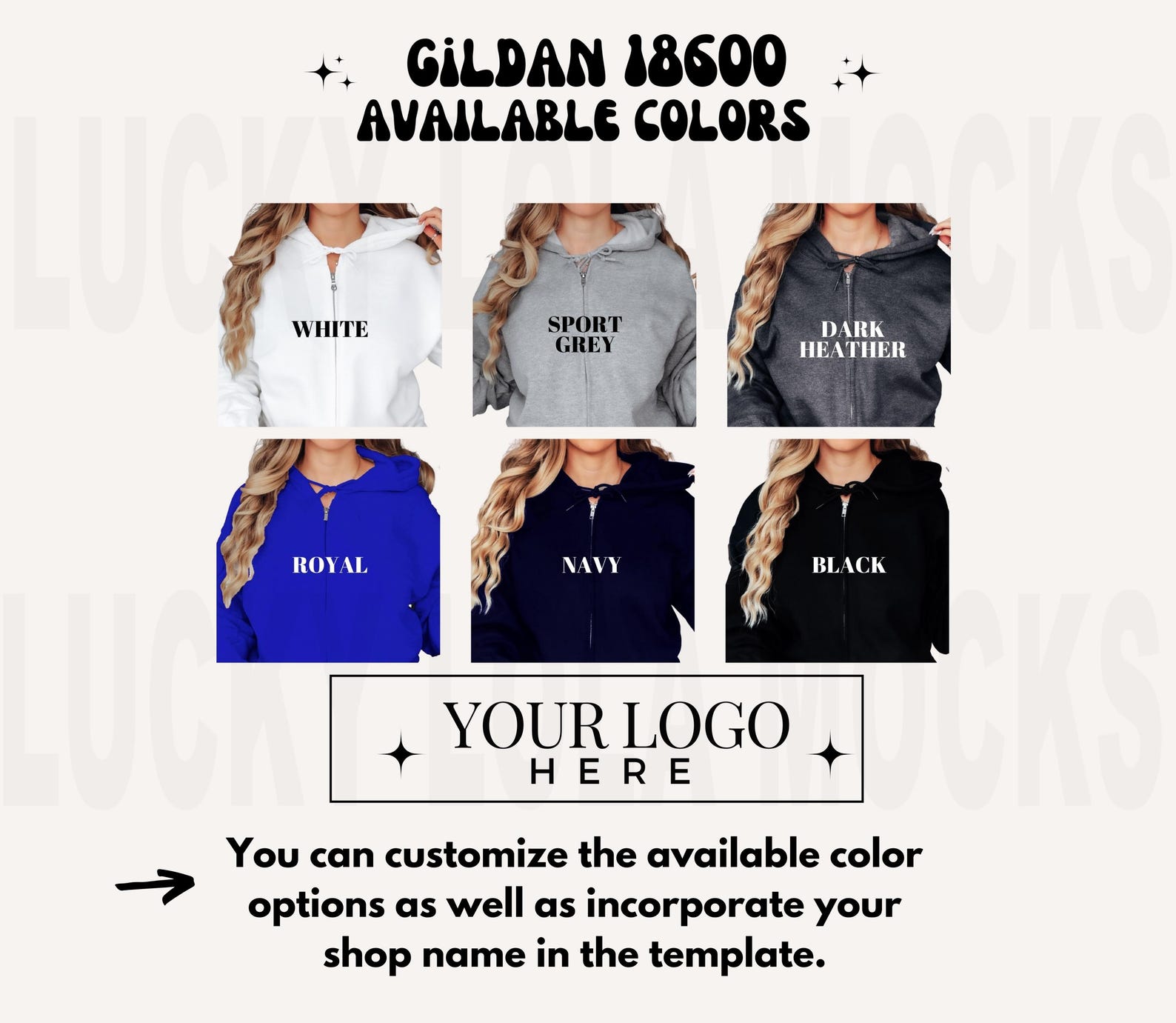 Editable Gildan 18600 Color Chart, 18600 Mockup, Gildan Zip Hoodie ...