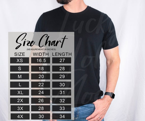 Bella Canvas Size Chart Bella Canvas 3001 Size Chart Size - Etsy