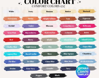 Editable Comfort Colors 1717 Color Chart, Editable Color Swatch Chart, C1717 Color Chart Editable, Comfort Colors Color Chart 1717 Mockup