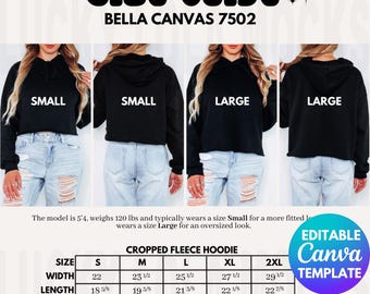 Editable Bella Canvas 7502 Size Chart, Cropped Hoodie Mockup, 7502 Mockup, Bella Canvas Cropped Top, Bella Canvas 7502 Size Chart