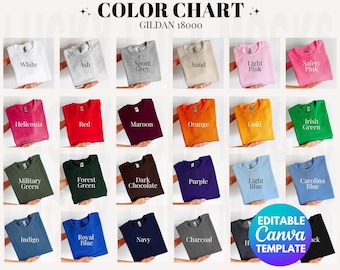 Editable Gildan 18000 Color Chart, Gildan Sweatshirt Color Chart, 18000 Color Editable, Gildan 18000 Color Chart Editable, g180 Color Chart