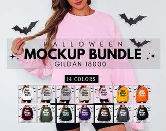 Gildan 18000 Halloween Mockup Bundle, Fall Mockup Gildan 18000, Halloween Sweatshirt Gildan 18000, Crewneck Mockup, Fall Sweatshirt Mockup