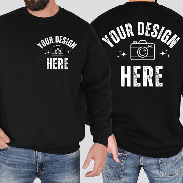 Front and Back Gildan 18000 Mockup, Front Back Mockup, Gildan 18000 Black Mockup, Model Mockup, Male Mockup, Front Back Sweatshirt Mockup