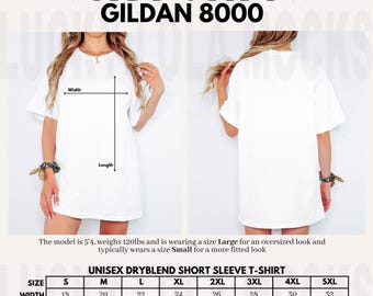 Gildan 8000 Size Chart, Oversized Size Chart, Size Guide Mockup, Gildan Size Chart, Size Chart Mockup, Gildan 8000 Size Guide